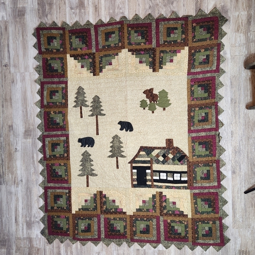 Rustic Cabin Quilt with Forest Design